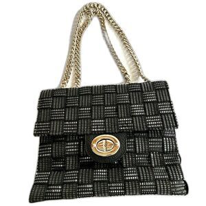 Alma Tonutti Italy Black Metallic Woven Chain Shoulder Bag